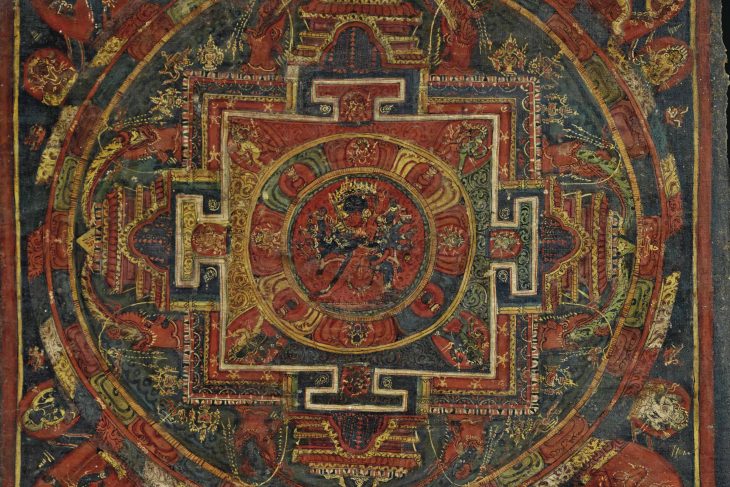 A FRAMED AND GLAZED RARE PAUBHA DEPICTING CAKRASAMVARA