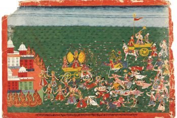 A painting from the Bhagavata Purana: Battle between Banasura and Krishna