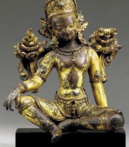 A Small Gilt Bronze Figure of Indra