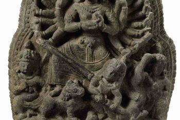 A black stone stele of Durga