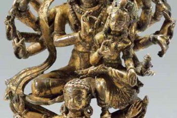 A gilt bronze figure of Vishnu and Lakshmi