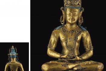 A highly Important gilt bronze figure of Kunzang Akhor