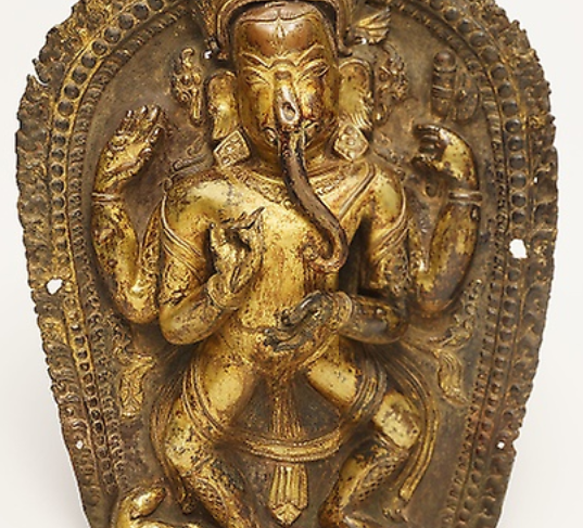 Four-Armed Dancing God Ganesha with His Rat Mount
