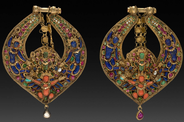 Pair of Deity Earrings with Vishnu on Garuda (front) and Chepu (monster mask) (back)