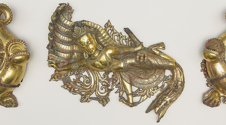 Set of Three Shrine Ornaments with Two Crocodiles (Makara) and a Serpent King (Nagaraja)