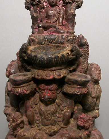 Lamp with Deified Figure Upheld by Garuda