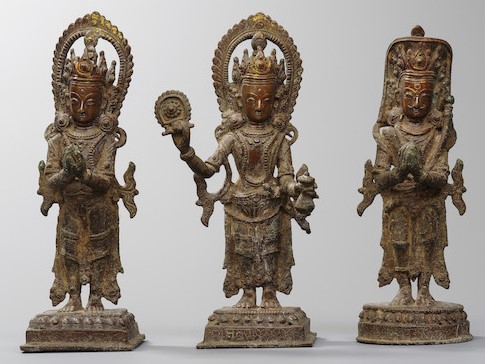 A COPPER ALLOY TRIAD OF HINDU DEITIES