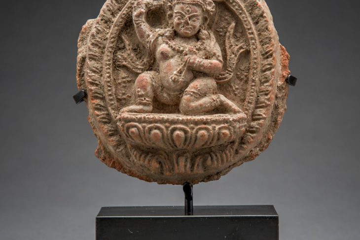 Terracotta Roundel with Hindu Deity on a Lotus Throne