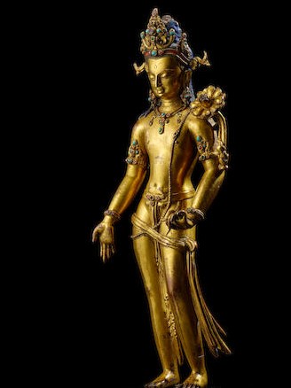 A GILT COPPER ALLOY FIGURE OF PADMAPANI LOKESHVARA