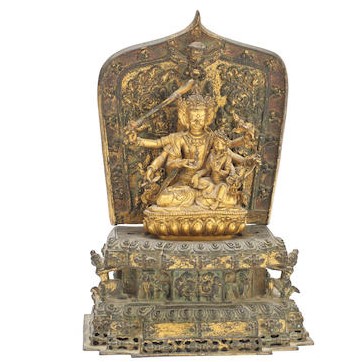 A GILT-BRONZE FIGURE OF DHARMADHATU VAGISHVARA MANJUSHRI WITH HIS CONSORT