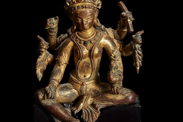 A Nepalese gilt copper alloy figure of Vasudhara