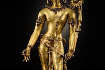 GILT-BRONZE AND CRYSTAL-INLAID FIGURE OF PADMAPANI LOKESHVARA